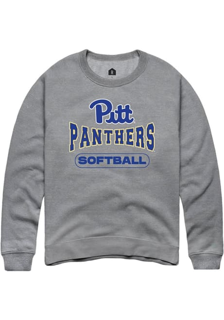 Mens Pitt Panthers Grey Rally Softball Wordmark Crew Sweatshirt