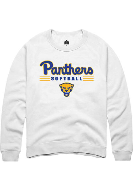 Mens Pitt Panthers White Rally Softball Crew Sweatshirt