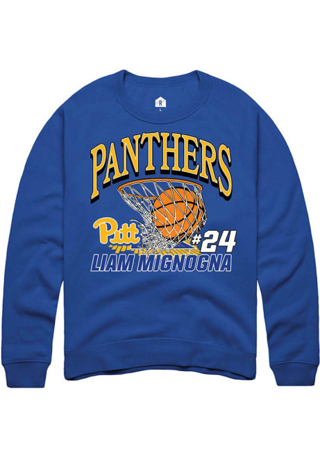 Liam Mignogna Rally Mens Blue Pitt Panthers NIL Name Number Net Crew Sweatshirt