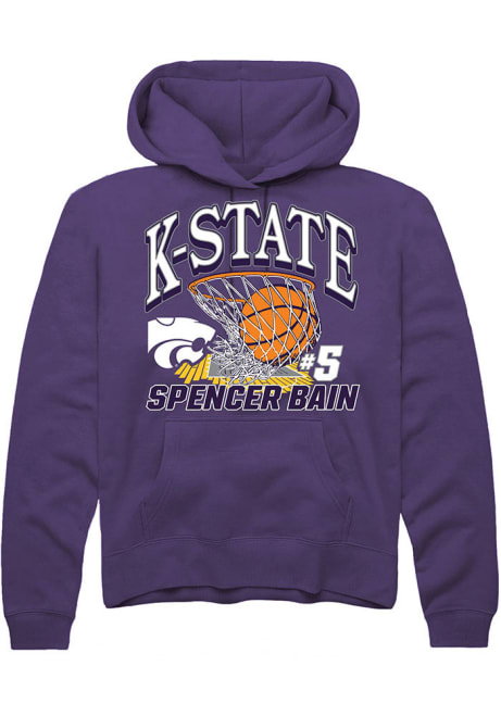 Spencer Bain Rally Mens Purple K-State Wildcats NIL Name Number Net Hooded Sweatshirt