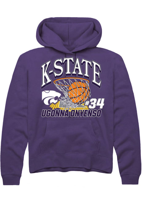 Ugonna Onyenso Rally Mens Purple K-State Wildcats NIL Name Number Net Hooded Sweatshirt