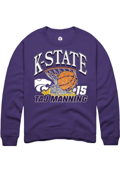 Taj Manning Rally Mens Purple K-State Wildcats NIL Name Number Net Crew Sweatshirt