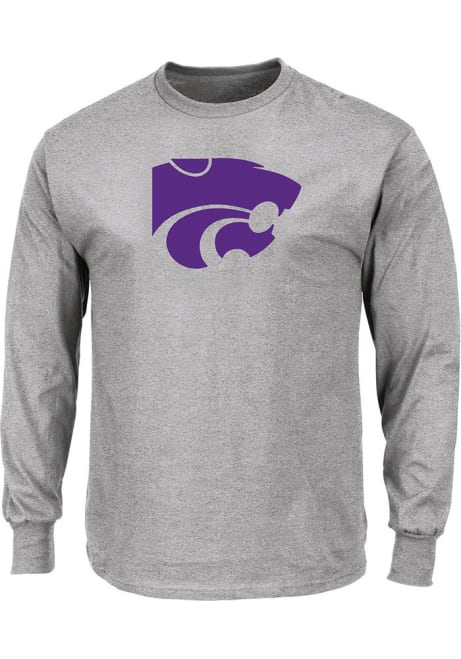 Mens Grey K-State Wildcats Primary Logo Big and Tall Long Sleeve T-Shirt