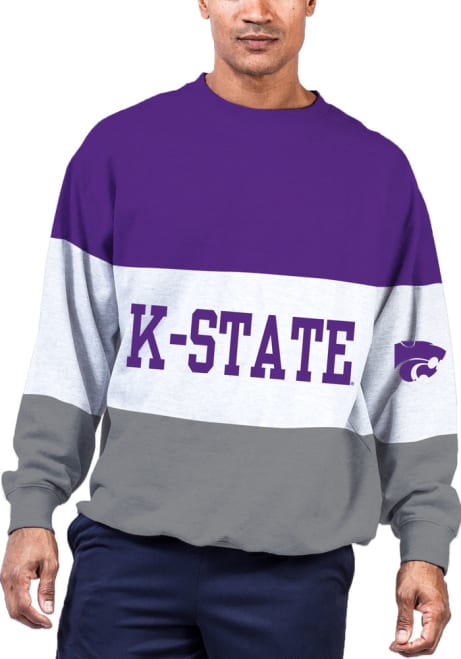 Mens Purple K-State Wildcats Color Blocked Big and Tall Crew Sweatshirt