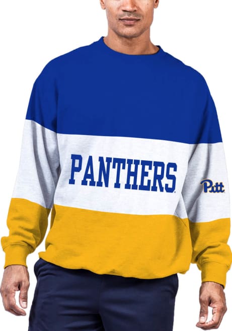 Mens Blue Pitt Panthers Color Blocked Big and Tall Crew Sweatshirt