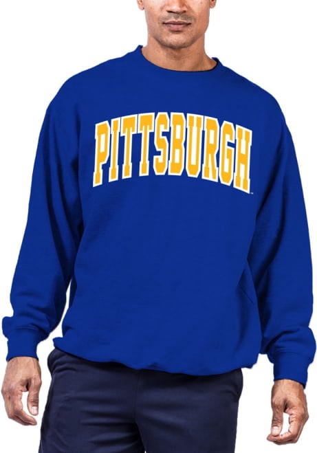 Mens Blue Pitt Panthers Arch Twill Big and Tall Crew Sweatshirt