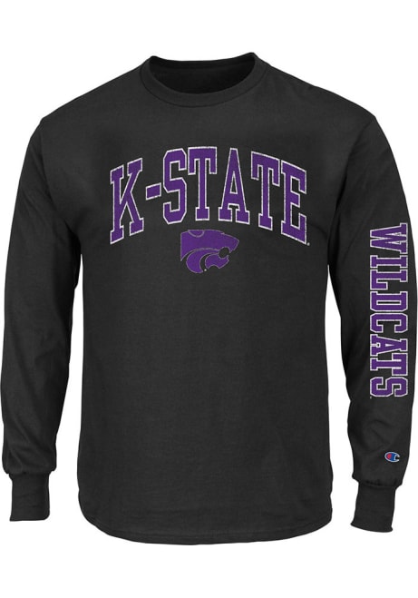 Mens Black K-State Wildcats Arch Mascot Big and Tall Long Sleeve T-Shirt