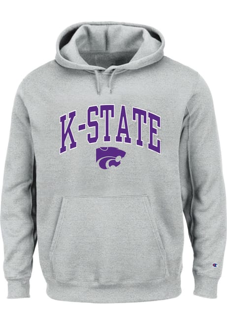 Mens Grey K-State Wildcats Arch Mascot Big and Tall Hooded Sweatshirt