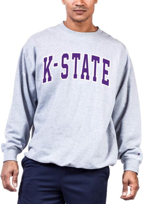 Mens Grey K-State Wildcats Reverse Weave Arch Name Big and Tall Crew Sweatshirt