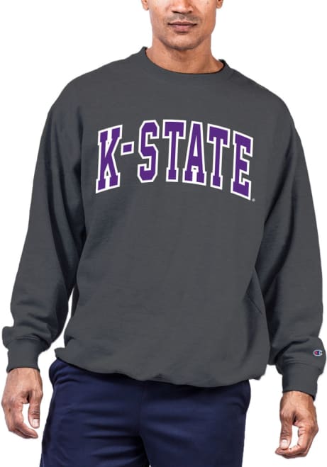 Mens Charcoal K-State Wildcats Arch Twill Big and Tall Crew Sweatshirt