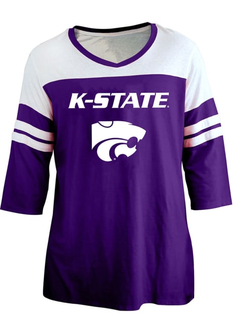 Womens Purple K-State Wildcats Contrast 3/4 + LS Tee