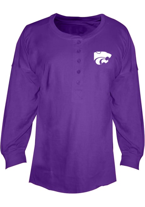 Womens Purple K-State Wildcats Henley+ LS Tee