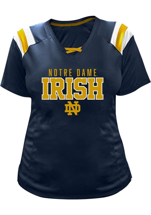 Notre Dame Fighting Irish Womens Navy Blue Lace Up Short Sleeve T-Shirt