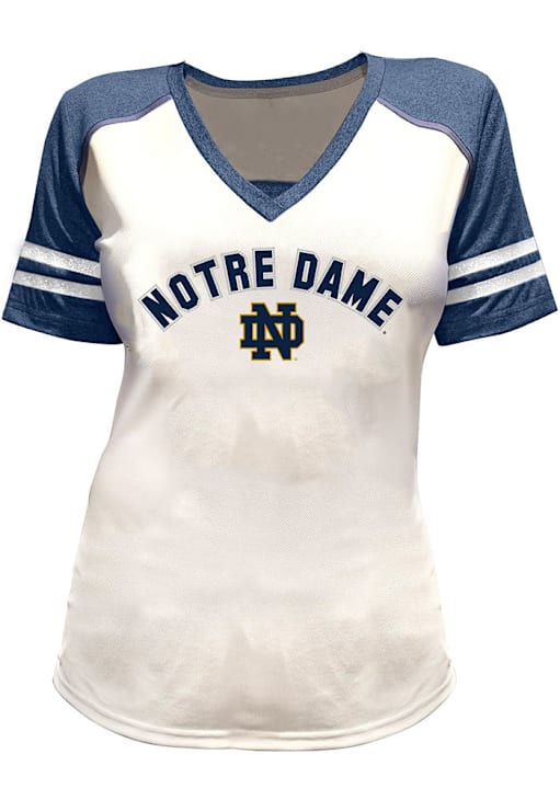 Notre Dame Fighting Irish Womens White Glitter and Rhinestones Short Sleeve T-Shirt