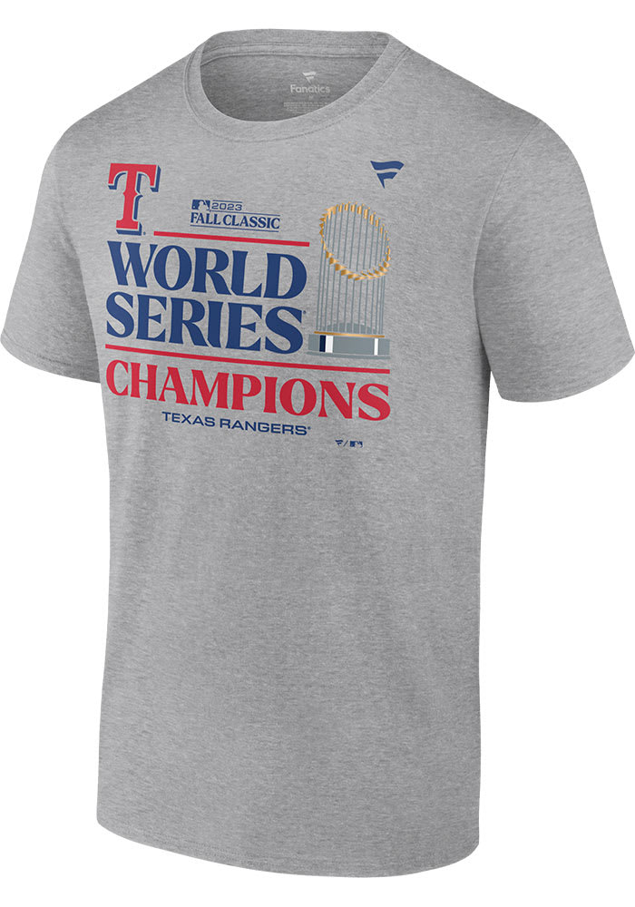 Profile Men s Fanatics Heather Gray Texas Rangers 2023 World Series Champions Locker Room Big Tall T Shirt