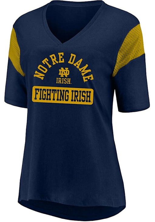Notre Dame Fighting Irish Womens Navy Blue Contrast Sleeve Short Sleeve T-Shirt