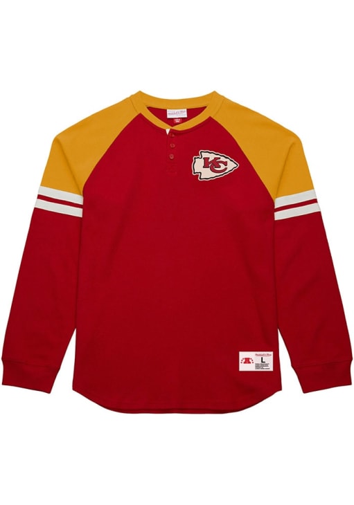 Kansas City Chiefs Mens Red Contrast Pieced Henley Big and Tall Long Sleeve T-Shirt