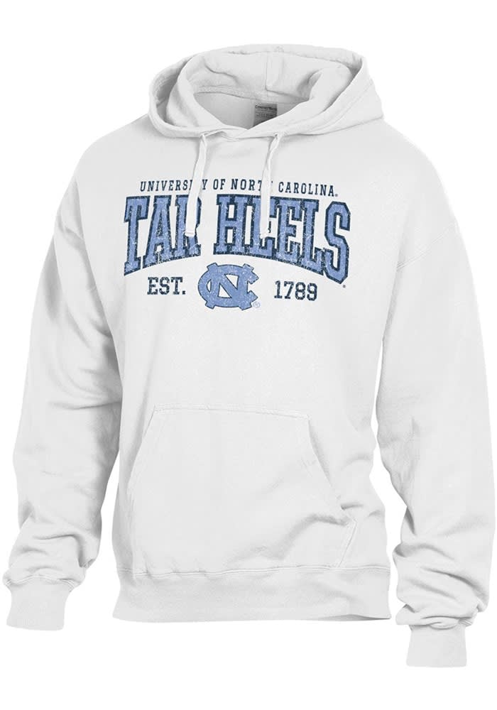 ComfortWash North Carolina Tar Heels Mens White Garment Dyed Long Sleeve Hoodie