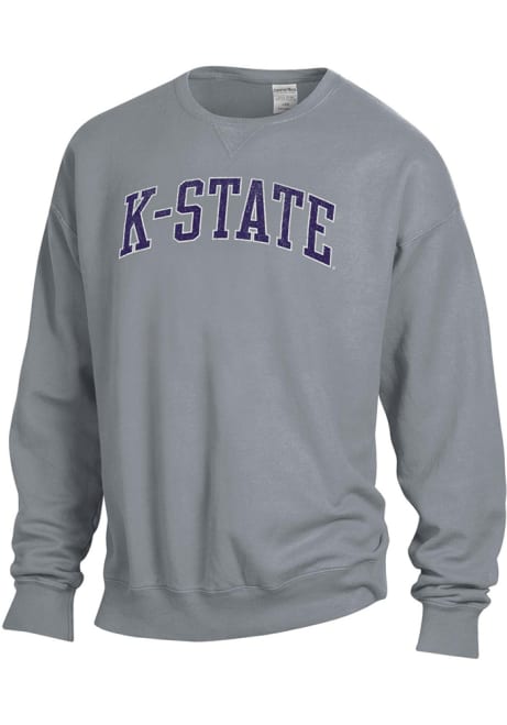 Mens K-State Wildcats Charcoal ComfortWash Garment Dyed Crew Sweatshirt