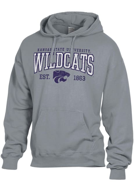 Mens K-State Wildcats Charcoal ComfortWash Garment Dyed Hooded Sweatshirt