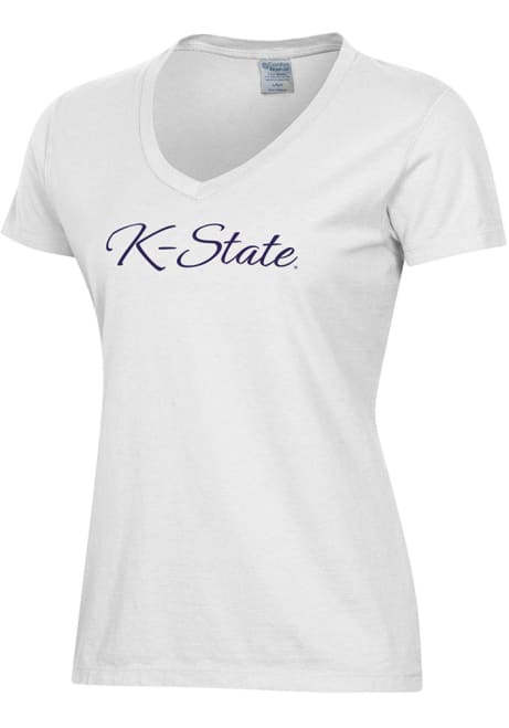 Womens K-State Wildcats White ComfortWash Script Garment Dyed Short Sleeve T-Shirt
