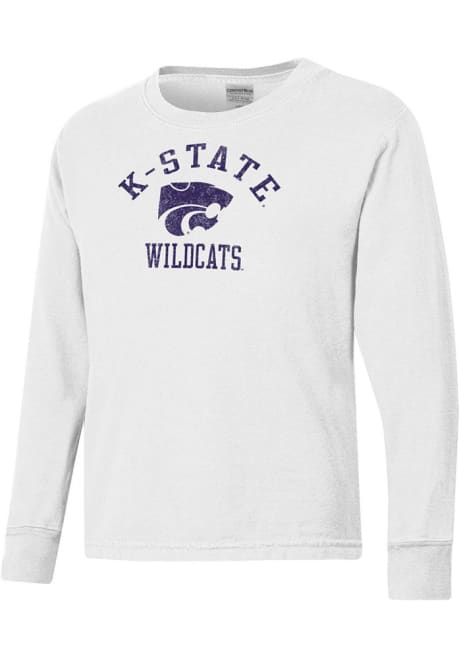 Youth K-State Wildcats White ComfortWash Garment Dyed Long Sleeve T-Shirt