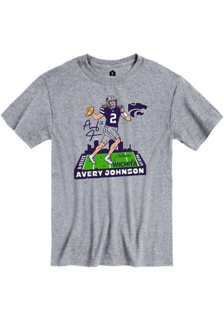 Avery Johnson Rally Mens Grey K-State Wildcats Football Caricature Graphic Fashion Player T Shirt