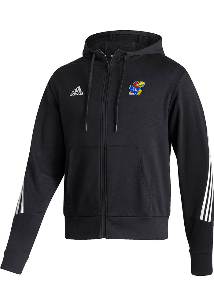 KU-☆ ☆ Adidas Kansas Jayhawks Mens BLACK Fashion Three Stripe Full