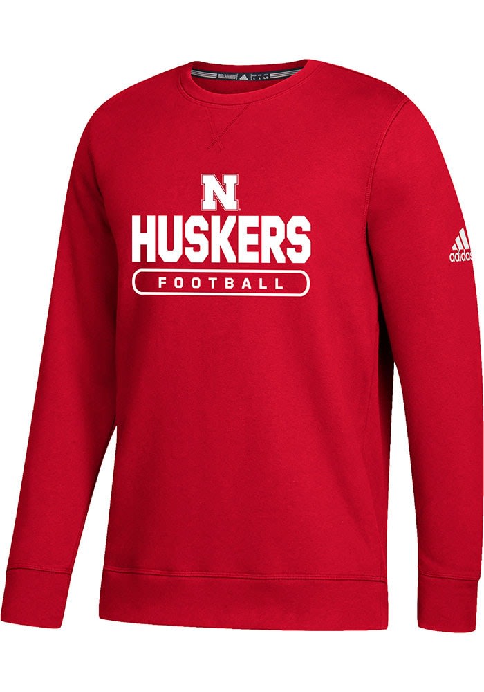 Adidas Nebraska Cornhuskers Mens Red Football Fleece Long Sleeve Crew Sweatshirt Red 70 Cotton 30 POLYESTER Size S