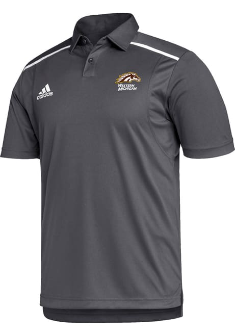 Mens Western Michigan Broncos Grey Adidas Wordmark Team Issue Short Sleeve Polo Shirt