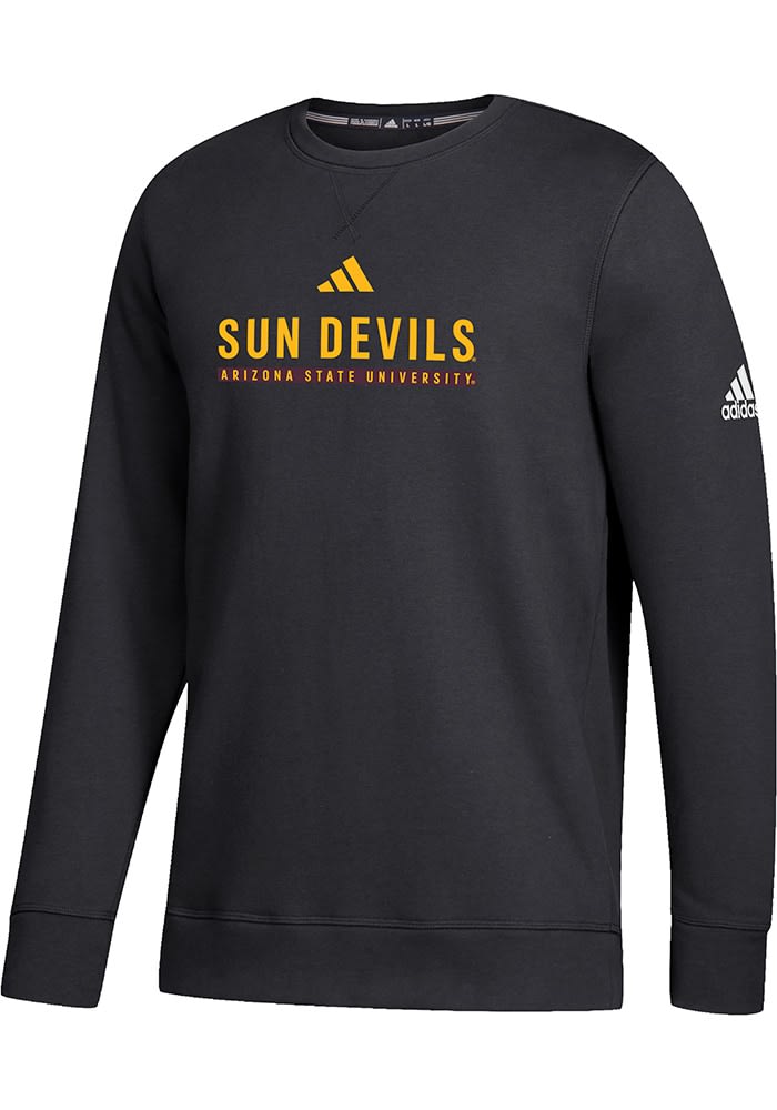 Adidas Arizona State Sun Devils Mens BLACK Fleece Flat Name Crew