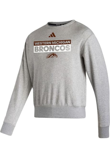 Mens Western Michigan Broncos Grey Adidas Flat Name Fleece Crew Sweatshirt