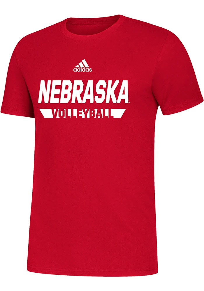 Adidas Nebraska Cornhuskers Red Volleyball Fresh Short Sleeve T Shirt Red 100 Cotton Size 2XL