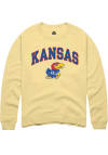 Main image for Rally Kansas Jayhawks Mens Yellow Garment Dyed Arch Mascot Long Sleeve Crew Sweatshirt