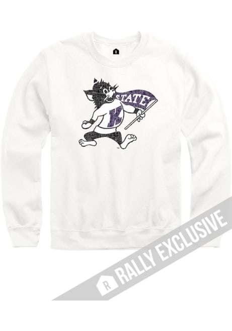 Mens K-State Wildcats White Rally Willie Logo Crew Sweatshirt