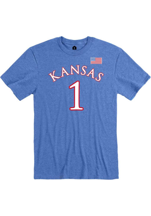 Joseph Yesufu Kansas Jayhawks Blue Basketball Name and Number Short Sleeve Player T Shirt