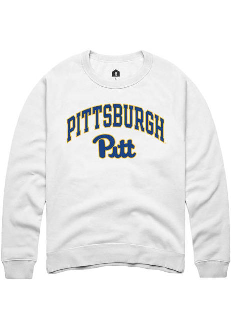 Mens Pitt Panthers White Rally Arch Mascot Crew Sweatshirt