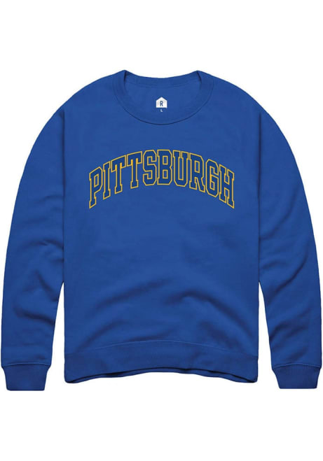 Mens Pitt Panthers Blue Rally Arch Name Crew Sweatshirt