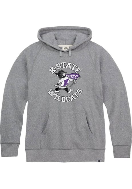 Mens K-State Wildcats Grey Rally Rounded Number One Willie Triblend Long Sleeve Fashion Hood