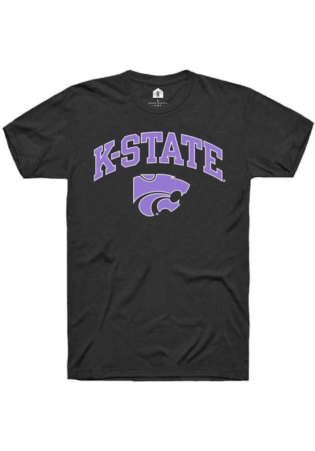 K-State Wildcats Black Rally Lavender Arch Mascot Short Sleeve Fashion T Shirt