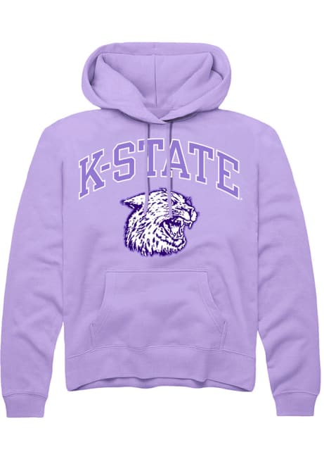 Mens K-State Wildcats Lavender Rally Triblend Vintage Arch Mascot Long Sleeve Fashion Hood