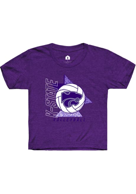 Youth K-State Wildcats Purple Rally Volleyball Triangle Short Sleeve T-Shirt