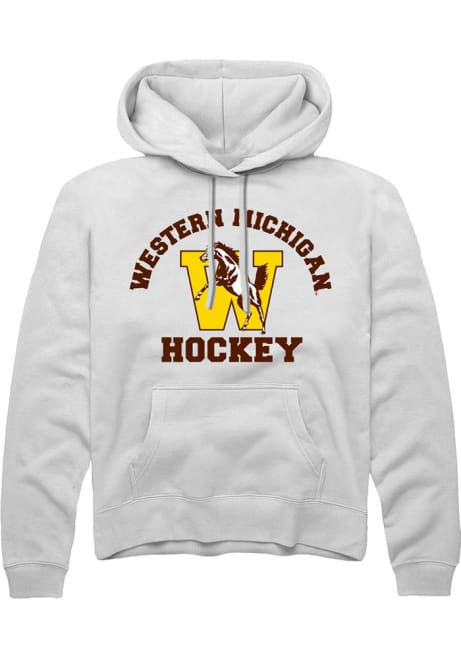 Mens Western Michigan Broncos White Rally No 1 Graphic with Hockey Hooded Sweatshirt