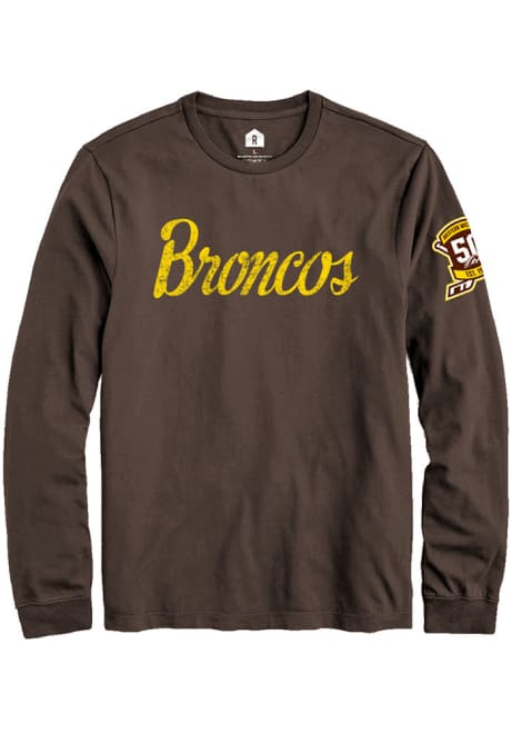 Mens Western Michigan Broncos Brown Rally Script Team Name with Anniversary Patch Tee