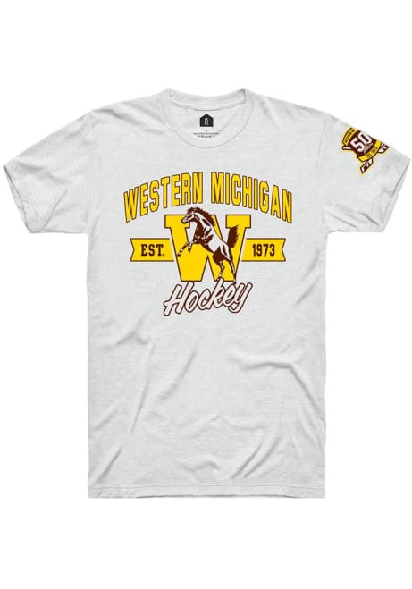 Western Michigan Broncos White Rally 50th Anniversary of Hockey Short Sleeve T Shirt