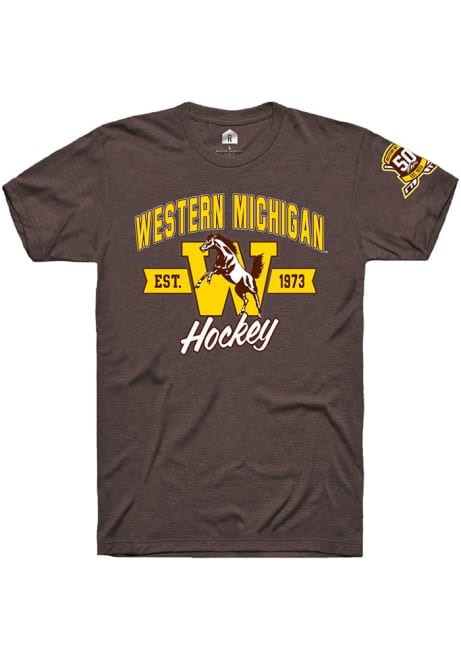 Western Michigan Broncos Brown Rally 50th Anniversary of Hockey Short Sleeve T Shirt