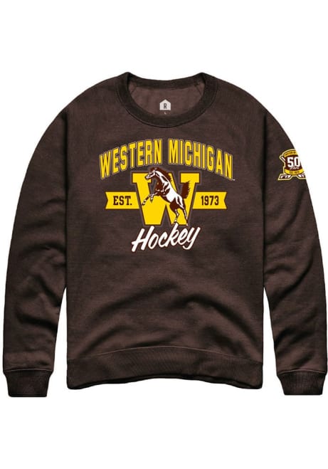 Mens Western Michigan Broncos Brown Rally 50th Anniversary of Hockey Crew Sweatshirt