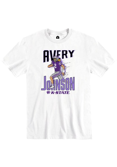 Avery Johnson Rally Mens White K-State Wildcats Football Caricature Fashion Player T Shirt