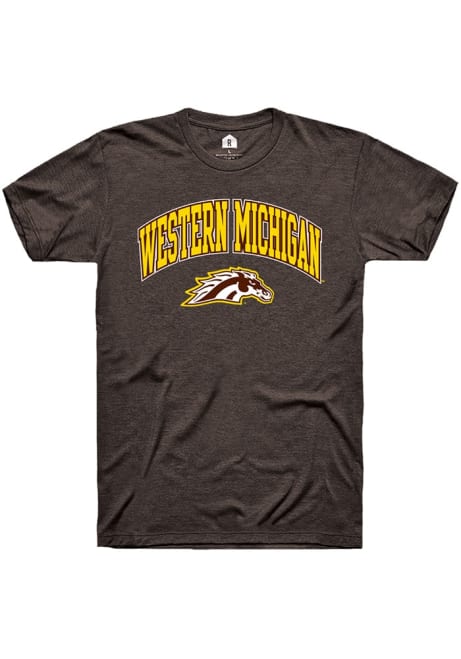 Western Michigan Broncos Brown Rally Arch Mascot Logo Short Sleeve T Shirt