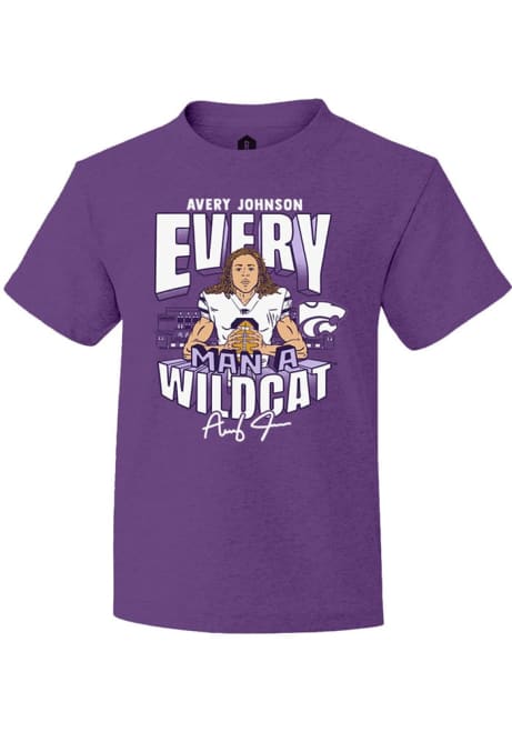 Avery Johnson Youth Purple K-State Wildcats NIL Sport Icon Design Short Sleeve Player T-Shirt